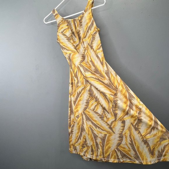 Prana Skypath Dress S Canella Panama Yellow Palm Print Built in Bra NWT - Picture 3 of 7